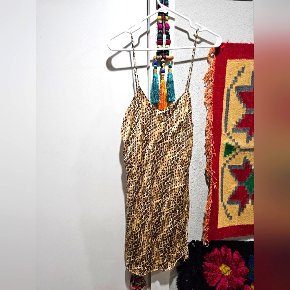Vintage animal print silk chemise L
